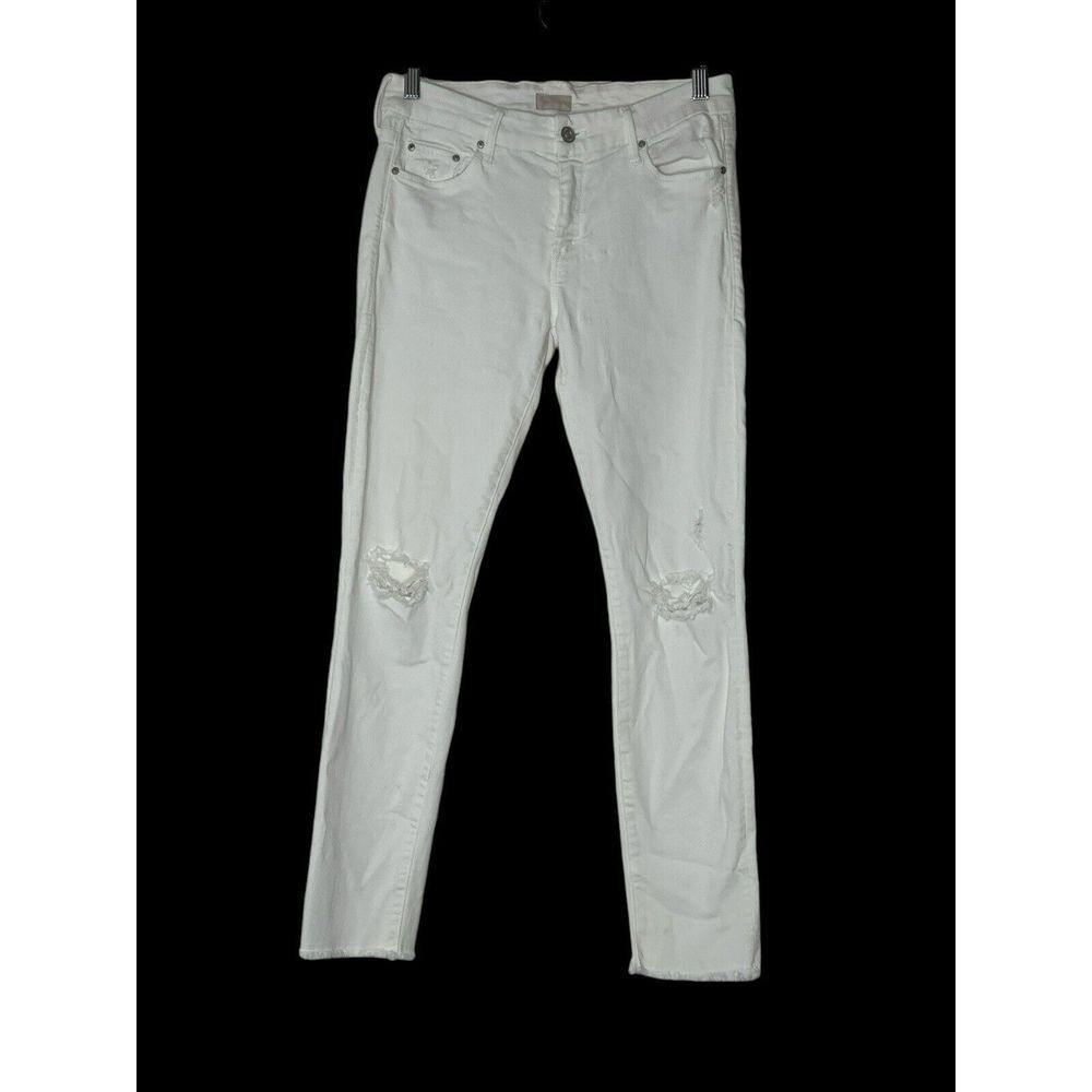 Mother Jeans‎ Women 27 White Raw Hem Stretch Skinny Ankle Fray Pants Distressed